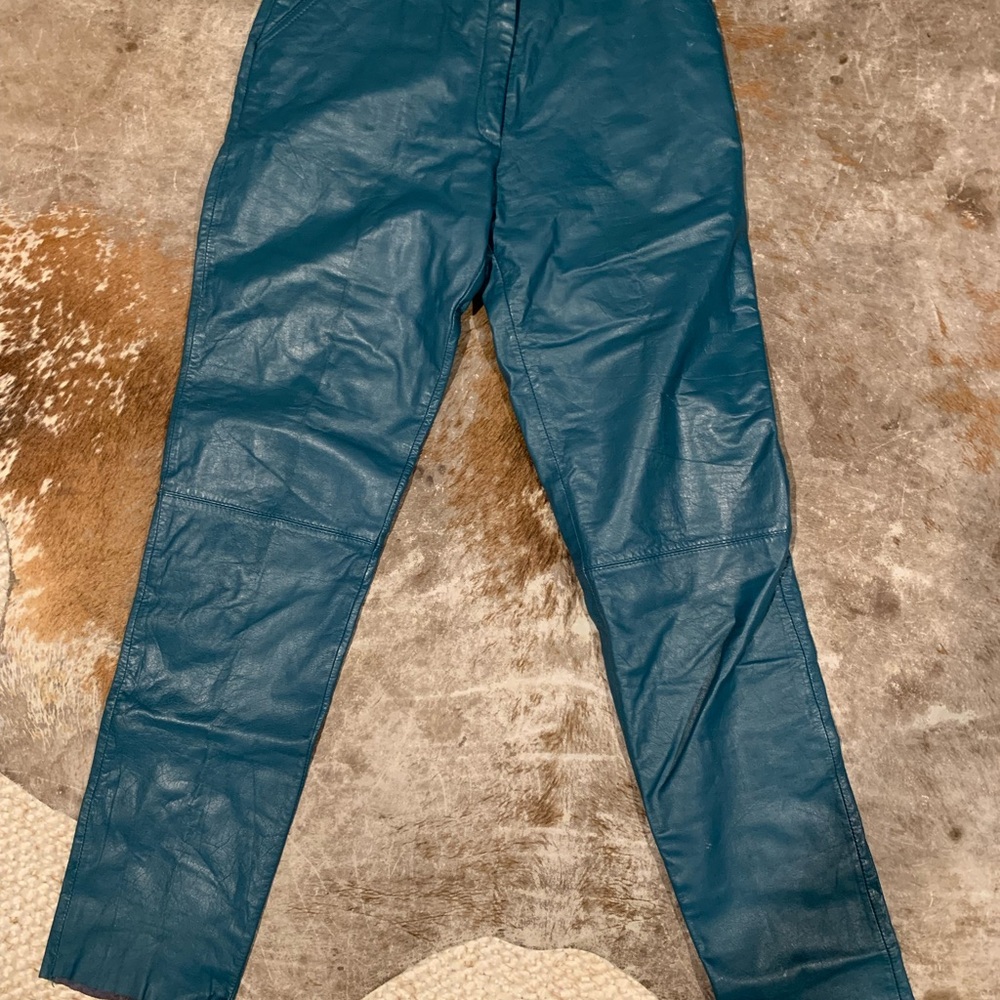 Teal Leather Warehouse Pants